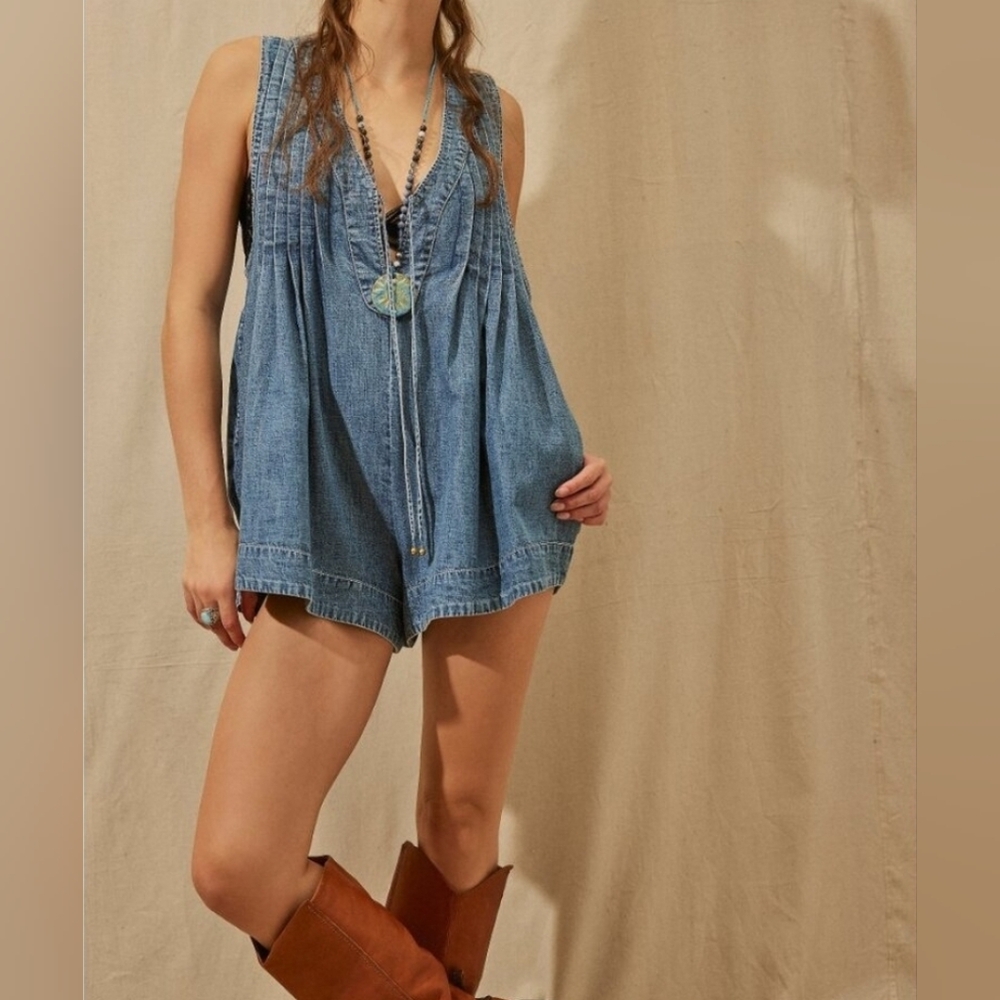 Free People Webster Romper/Falling Rain Wash
